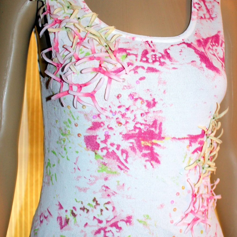 CML COLLECTION White Knit Tank Top W/Confetti-SM